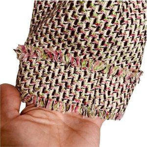 Talbots Fringe Trim Enamel Button Tweed Blazer Jacket Pink Black Green